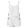 thumbnail image 4 of Ecqkame Two Piece Sets for Women Summer Casual Solid Color Linen Top and Elastic Waist Shorts Lightweight Outdoor Vacation Outfit Set White S, 4 of 7