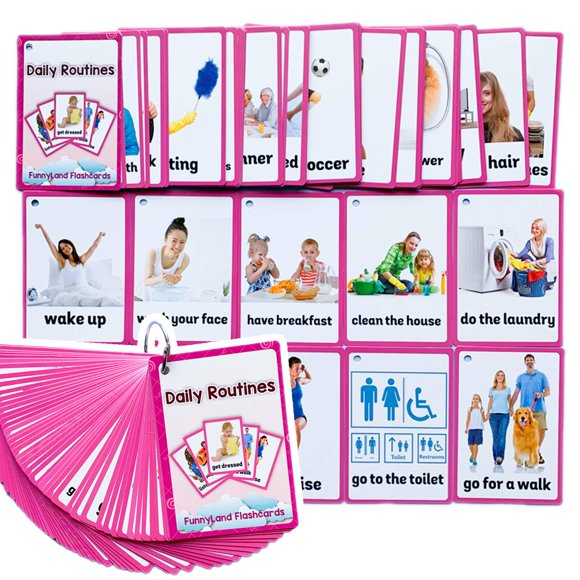Richardy 45 Unids/Set Rutinas Diarias Regalos para Niños Tarjetas Flash en Inglés Tarjeta de Bolsillo Juguetes Educativos de Aprendizaje para niños Educación Preescolar