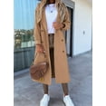thumbnail image 2 of Lapel Collar Double Breasted Women's Winter Elegant Coats Long Notched Pea Coat, 2 of 8