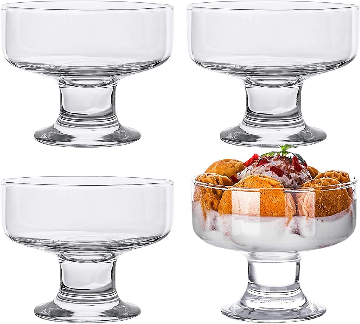 4 Pack Glass Dessert Bowls, 6.5 oz Crystal Glass Bowls for Ice Cream