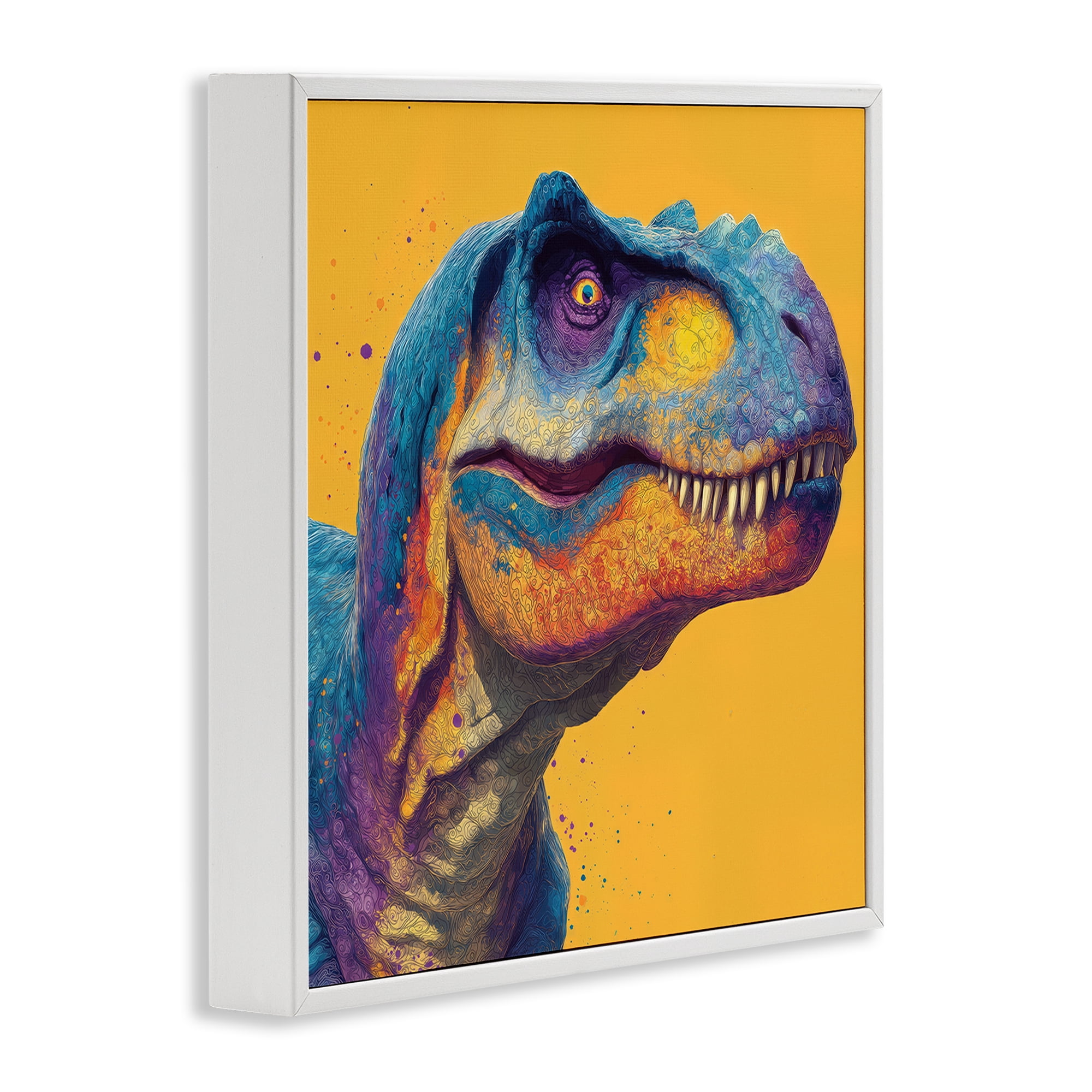 Stupell Industries Vibrant T-Rex Portrait White Framed Giclee Art, design by Wumples