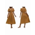 thumbnail image 3 of Women'S Vintage Polka Dot Dress V-Neck Waist Cinching Elegant Short Sleeved A-Line Dress Ginger Yellow XL, 3 of 7