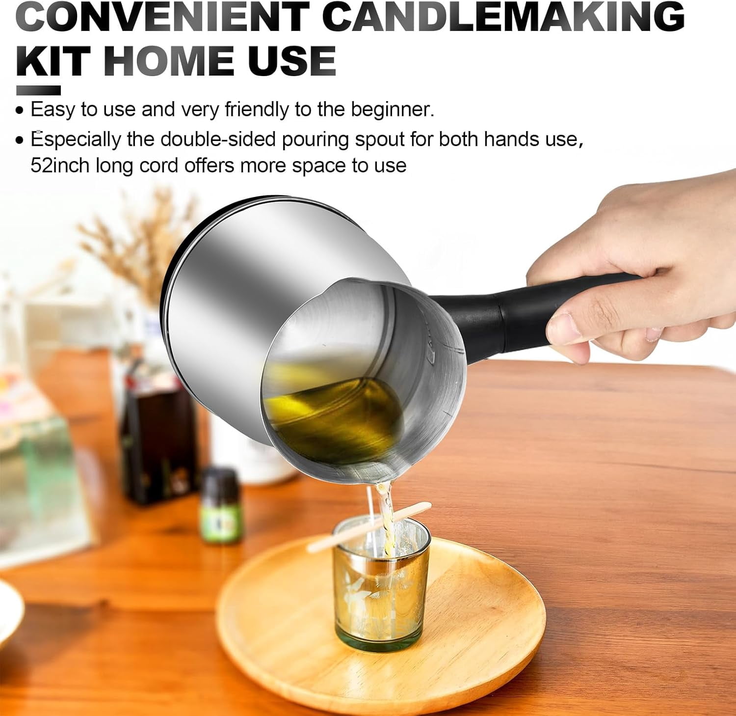 Candle Making Kit with Wax Melter Electric Melter for Making Stainless Steel Melting Pot 52IN Power Cord Candle Supplies (New Model)