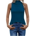 thumbnail image 2 of DuoJiaJ Tank Tops For Women High Neck Summer Tops Casual Pleated Sleeveless Shirts Women’s Casual Tops Blue, 2 of 5