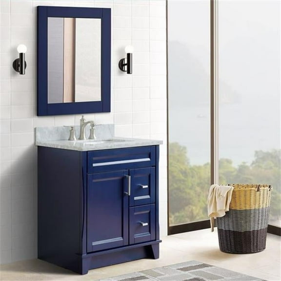 Bellaterra Home 400700-31-BU-WMR 31 in. Single Rectangle Sink Vanity with Carrara Marble Top, Blue & White