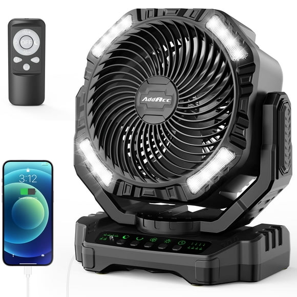 Ventilador de camping AddAcc de 4000 mAh recargable con mando a distancia