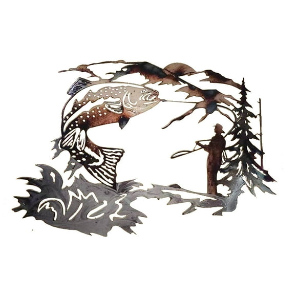 Rbaofujie Coffee Bar Decor HUNTING & TROUT FISHING SCENE METAL WALL ARTKitchen Decor Multi-color