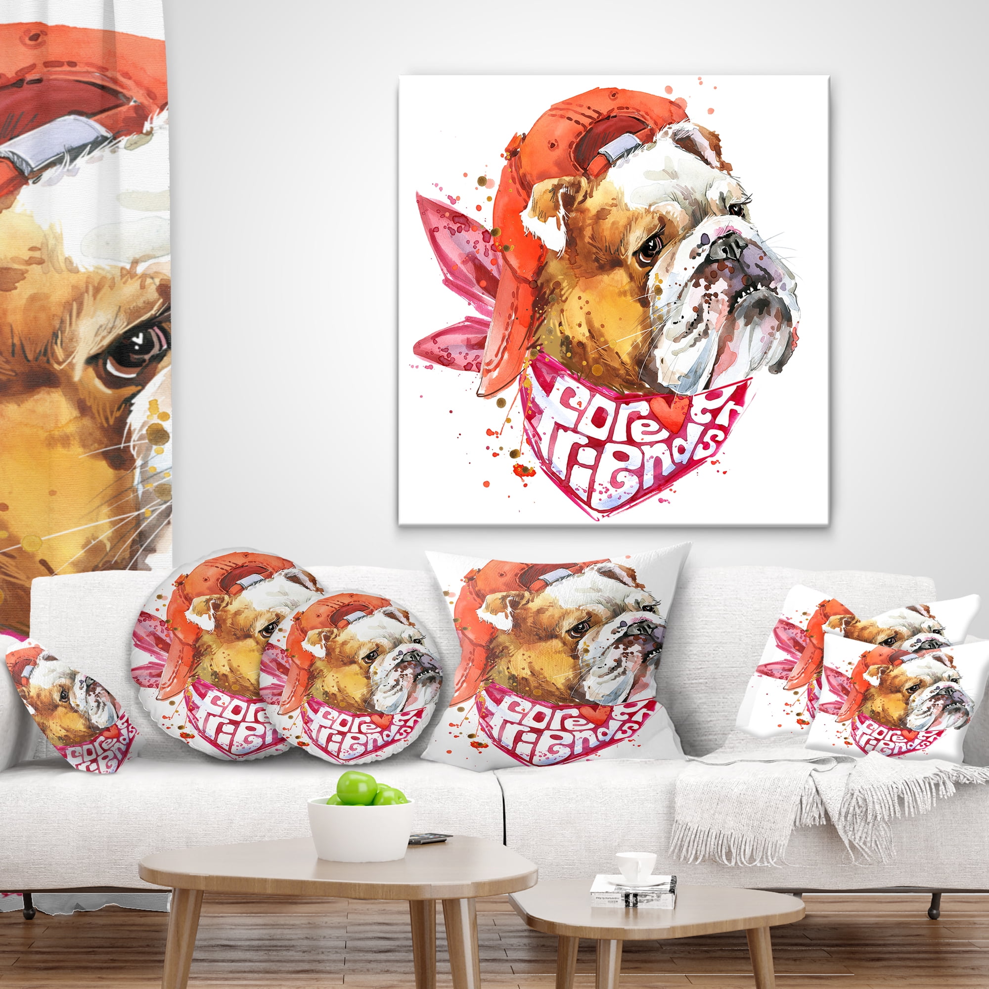 Designart Forever Friends Funny Dog - Animal Throw Pillow - 16x16