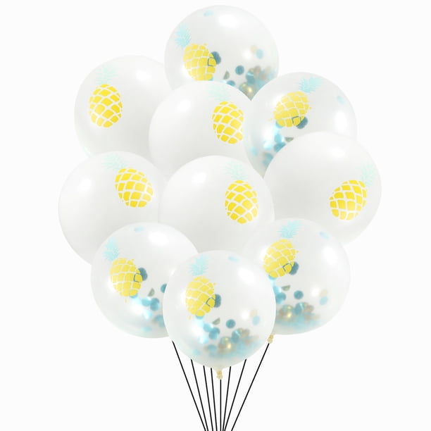 KAKOWELY Juego de 10 globos de piña con lentejuelas hawaianas para fiestas de cumpleaños, globos de látex y decoración (5 globos de piña + 5 globos de piña con lentejuelas)