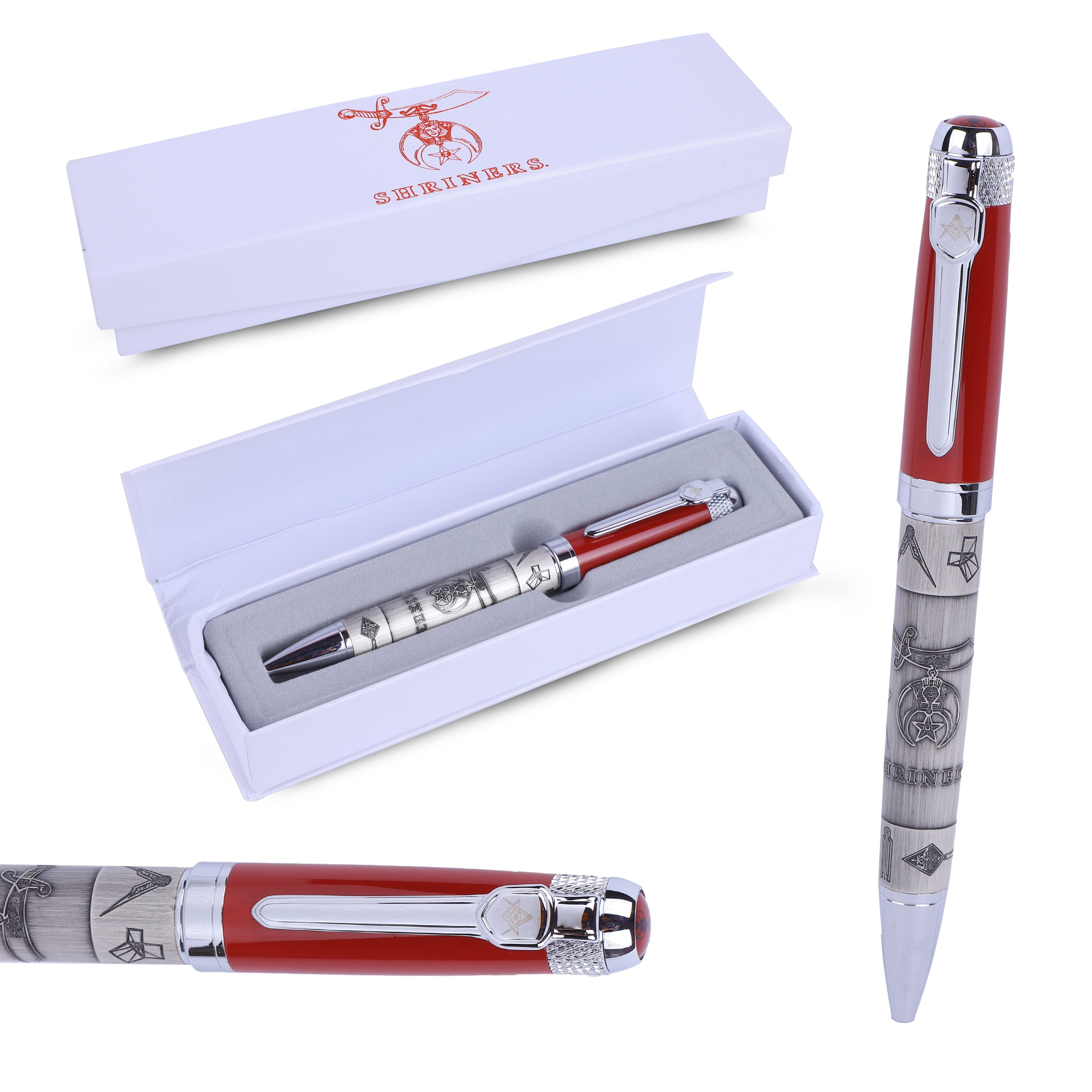 Trendy Zone 21 Shriner's Official Black Ink Ballpoint Pen, With Embossed Logo and Masonic Symbols - Gift Set for Members of the Masonic Order or Collectors