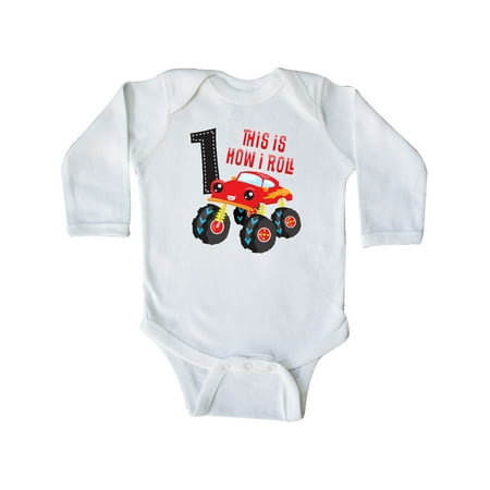 

Inktastic Monster Truck How I Roll 1st Birthday Gift Baby Boy Long Sleeve Bodysuit