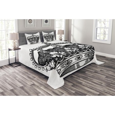 Queen Bedspread Set Antique Royal Crown Kingdom Emperor Ruler