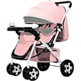 thumbnail image 1 of Carriola De Bebé Plegable Rosa Canasta De Almacenamiento Mango Reversible Respaldo ajustable Arnes De Seguridad De 5 Puntos Bandeja De Comida Y Musica Marca, 1 of 5