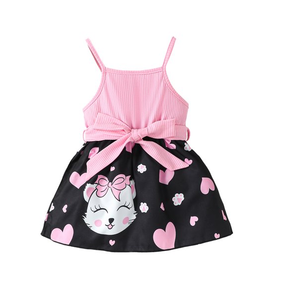 18 Months Baby Girls Dress 24 Months Girls Sleeveless Dress Heart Print Toddler Girls Suspender Dress Pink