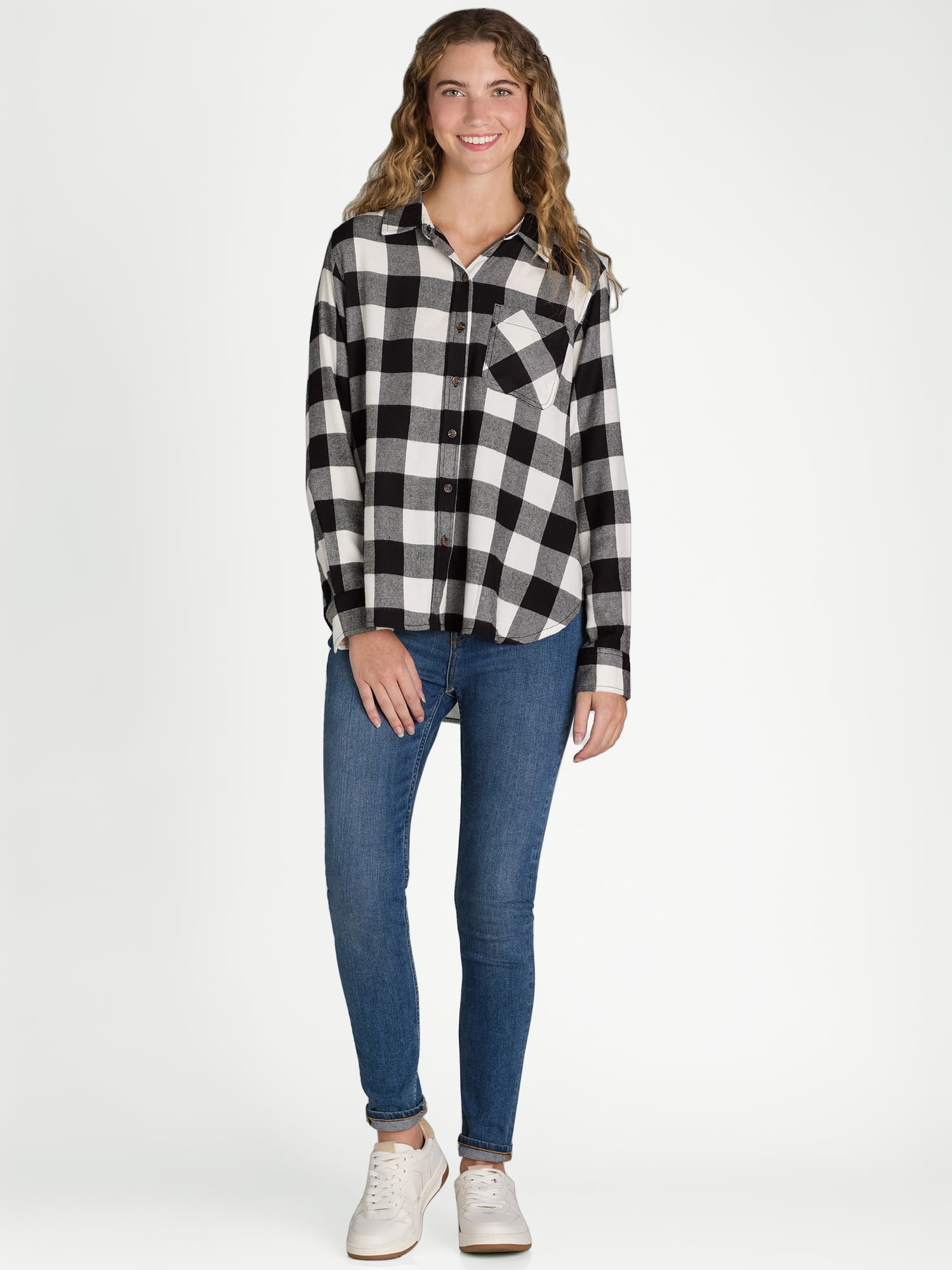 Time and Tru Women's Flannel Shirt with Long Sleeves, Sizes S-XXXL