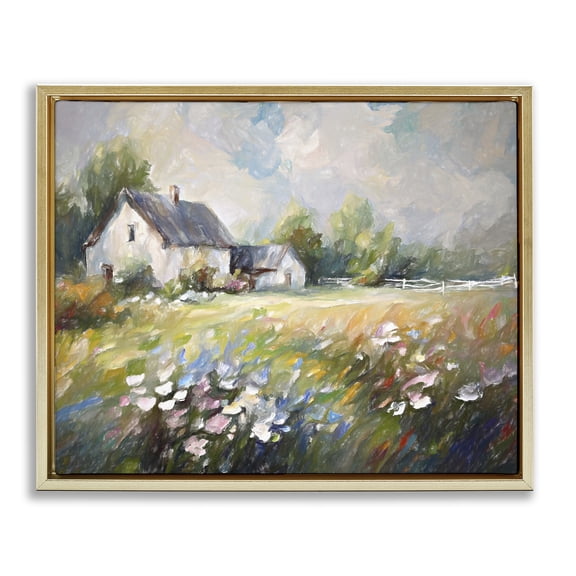 Stupell Industries Rustic Lodge Windblown Flowers Farmhouse Gold Floating Frame Canvas Art, 21 x 17, by Ramona Murdock