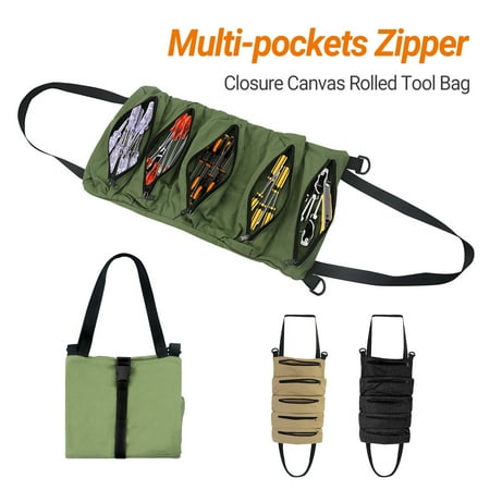 

Yanerim Multi-pockets Zipper Closure Canvas Rolled Tool Bag Multi-Purpose Canvas Tool Storage Bag for Outdoor