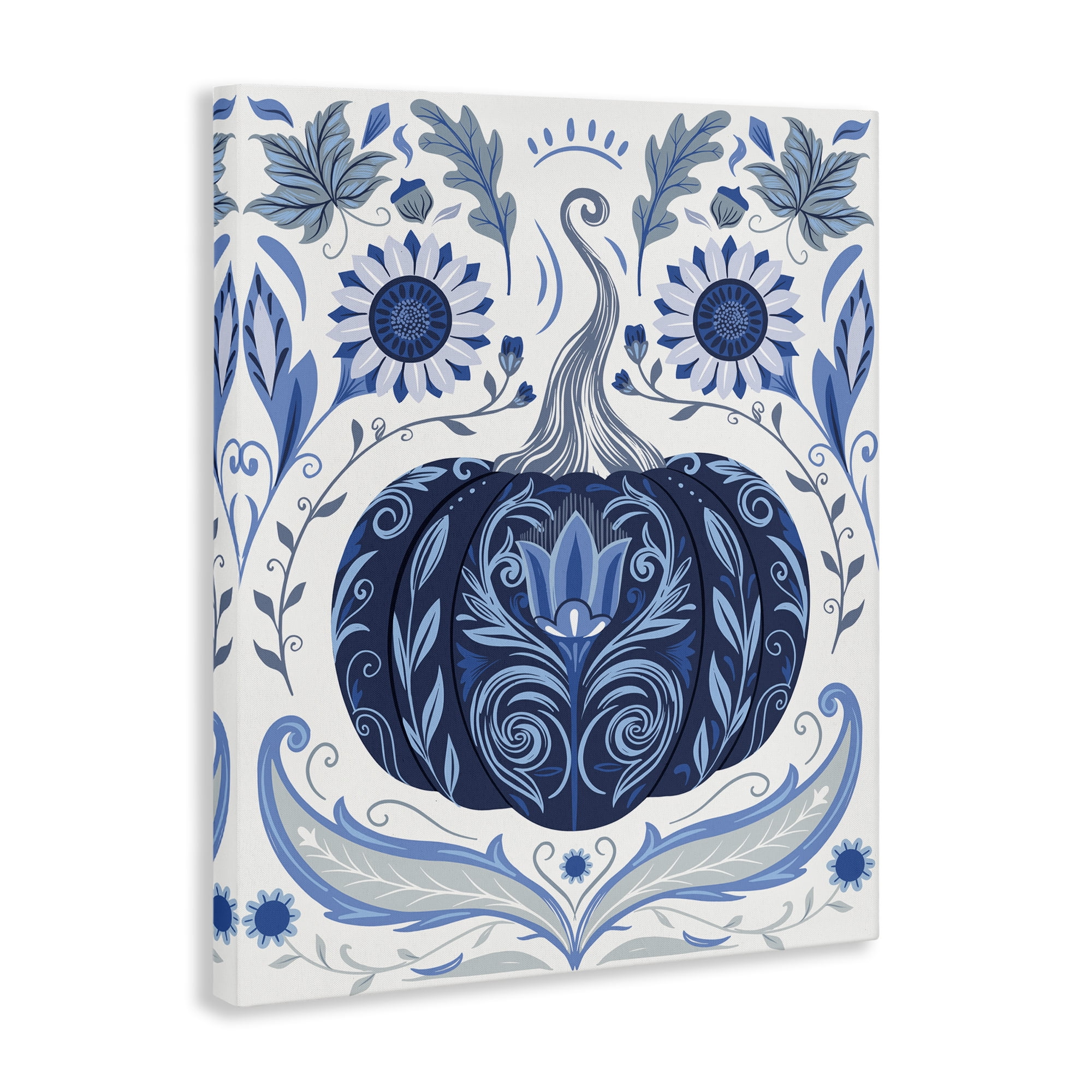 Stupell Industries Symmetrical Floral Pumpkin Plants & Flowers Painting Wrapped Canvas Art Print Wall Art, 24 x 30