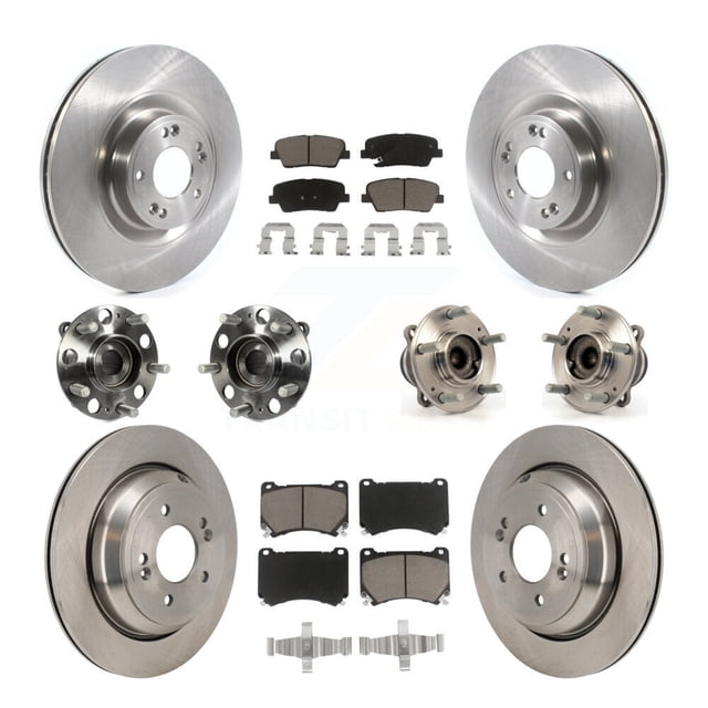 Transit Auto Front Rear Hub Bearings Assembly Disc Brake Rotors and Ceramic Pads Kit (10Pc) for Car 2011 Hyundai Equus - Left Right Side (Driver Passenger) KBB-130350