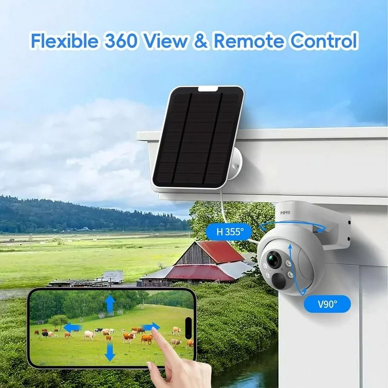 Solar Security Cameras Wireless Outdoor, 4MP PTZ Powered Security Cameras for Home, Security Camera Outside with PIR Motion Detection, Color Night Vision, Two Way Audio, Work with Alexa