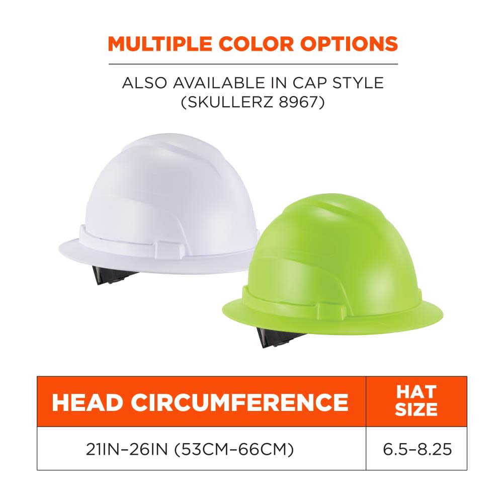 Ergodyne Skullerz 8969 Lightweight Full Brim Hard Hat, Lime