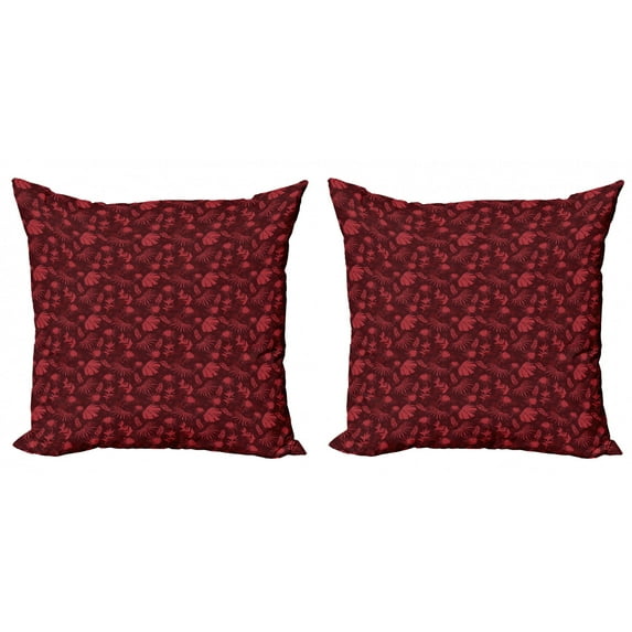 Abstract Throw Pillow Cushion Cover Pack of 2, Polka Dotted Palm Tropical Plants Silhouettes Print, Zippered Double-Side Digital Print, 4 Sizes, Dark Fuchsia Vermilion, by Ambesonne