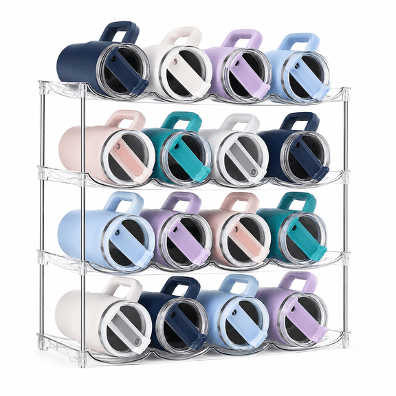 HBlife 4-Tier Water Bottle Organizer for Stanley 40 oz Tumbler with Handle, Kitchen Organizer, Clear,Hold 16 Bottles