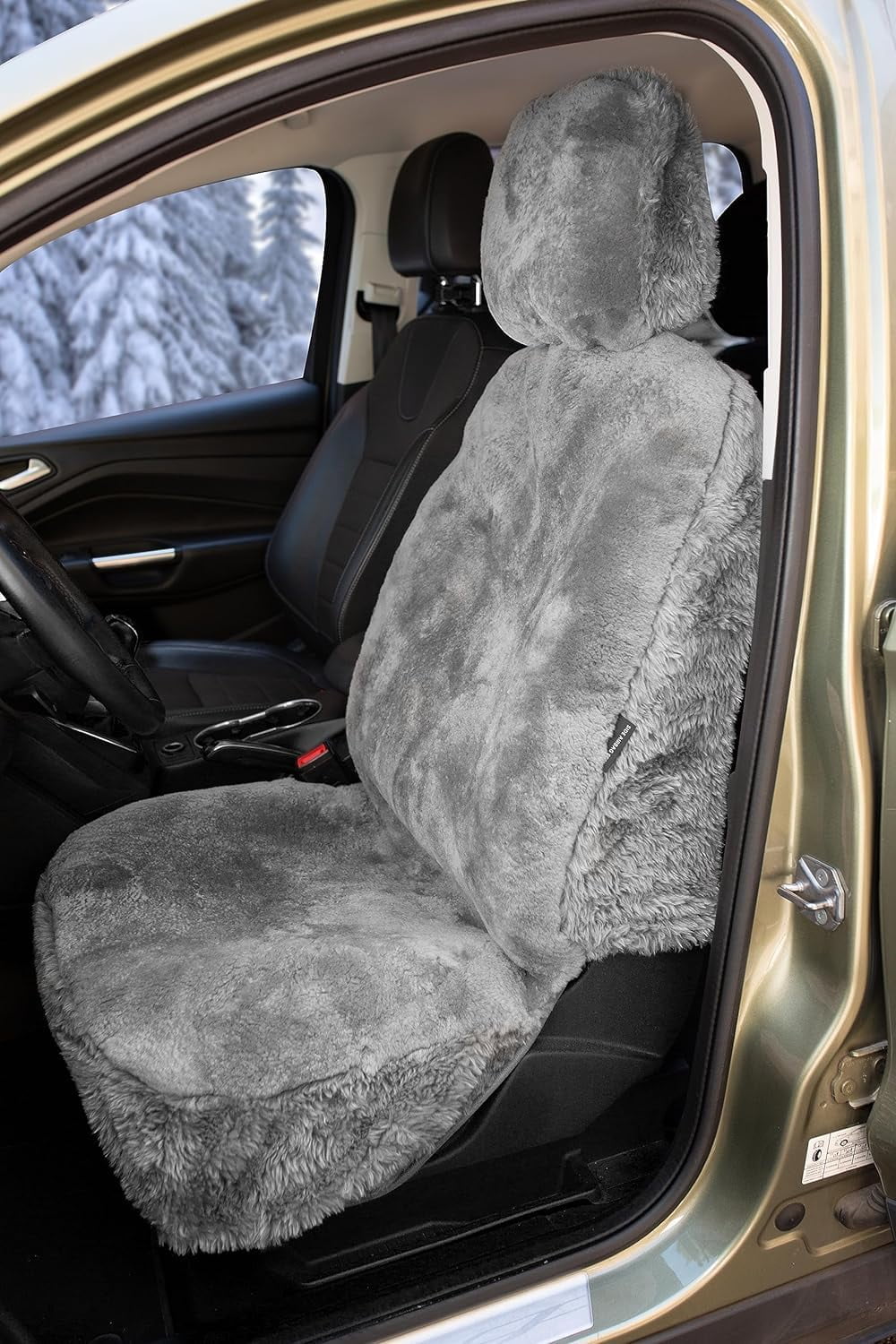 ZONETECH Car Seat Covers Full Set, 2- Pack Charcoal Grey Sheepskin Winter Wool Auto Accessories for All Season Protection of Your Seats,