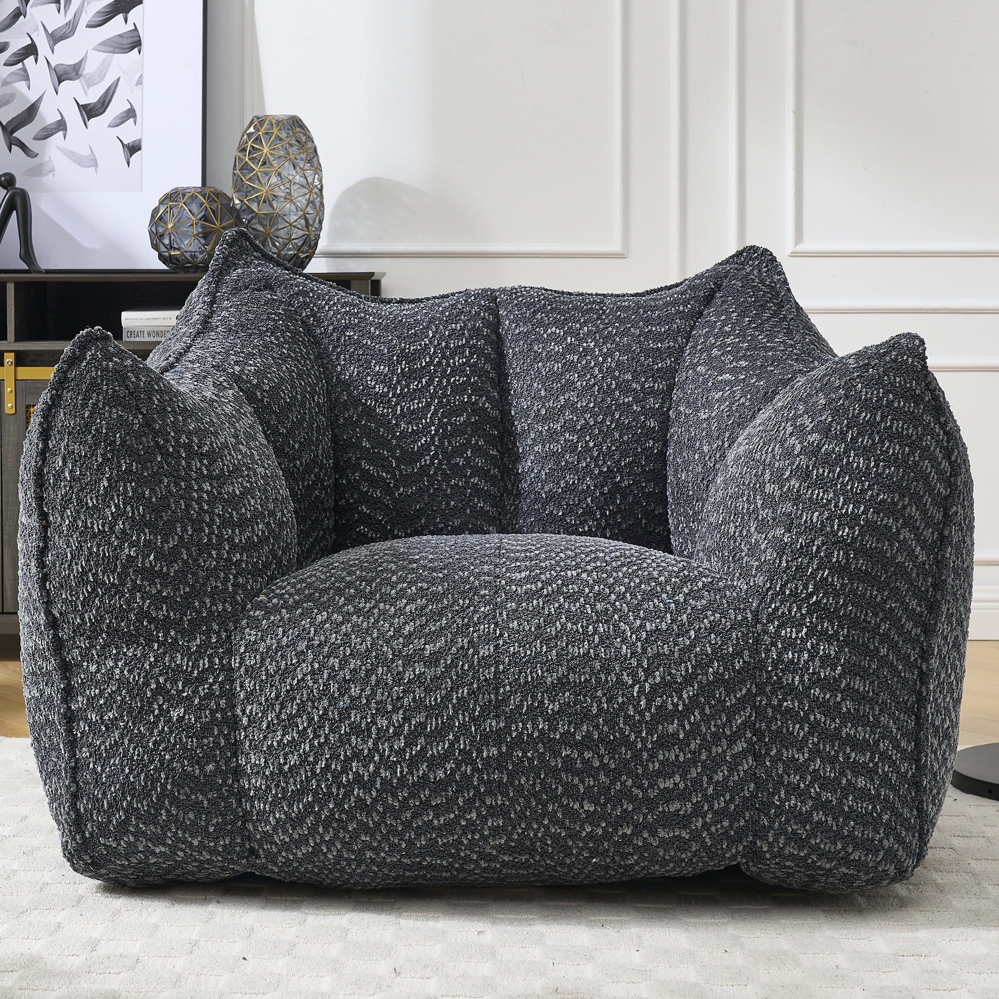 Newest Bean Bags Chairs for Adults, Large Comfy Corduroy Beanbag Couch with Armrests Shell-Shaped Lazy Floor Sofa for Living Room, Bedroom, Gaming, Reading, Grey