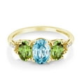 thumbnail image 2 of Gem Stone King 10K Yellow Gold 3-Stone Diamond Engagement Ring 2.27 Ct Oval Blue Zircon Green Peridot (Size 7), 2 of 4