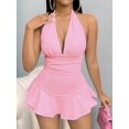 thumbnail image 2 of Women'S Summer Halter Backless Mini Dress Flowy Sleeveless V Neck Back A Line Casual Sun Dresses Pink M, 2 of 9