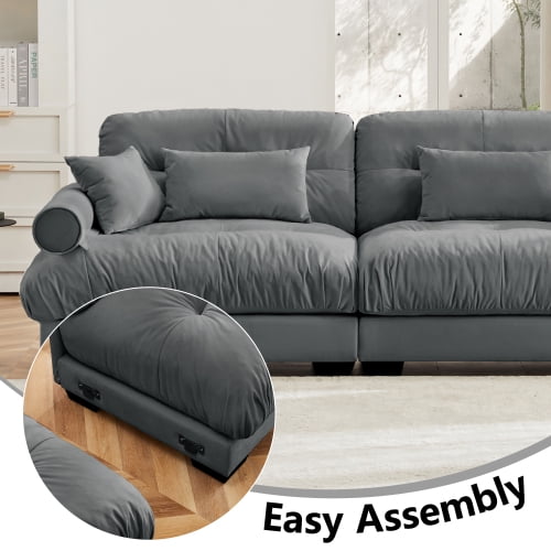GAKMCIL 93.7" Loveseat Sofa, 2 Seater Modular Sectional Sofa, Large U Shaped Sectional Fluffy Couch, Velvet Cloud Couch with 1 Ottoman, Deep Seat Sofas for Living Home
