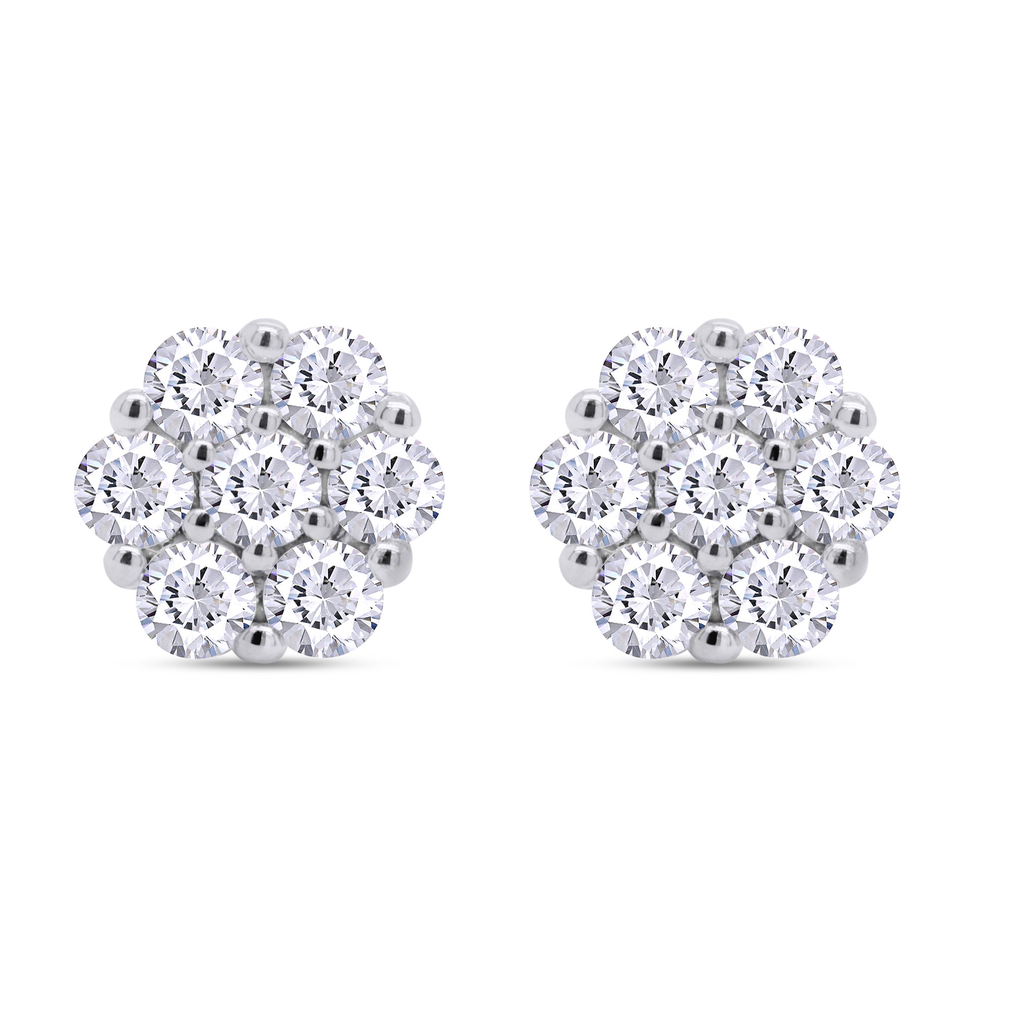 AFFY 1.40CT Moissanite Diamond Flower Cluster Stud Earrings for Women 14K White Gold over Silver