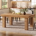 thumbnail image 3 of Finmind Solid Wood Dining Table for 4-6, Farmhouse Wood Long Rectangle Kitchen Table, Brown, 3 of 7