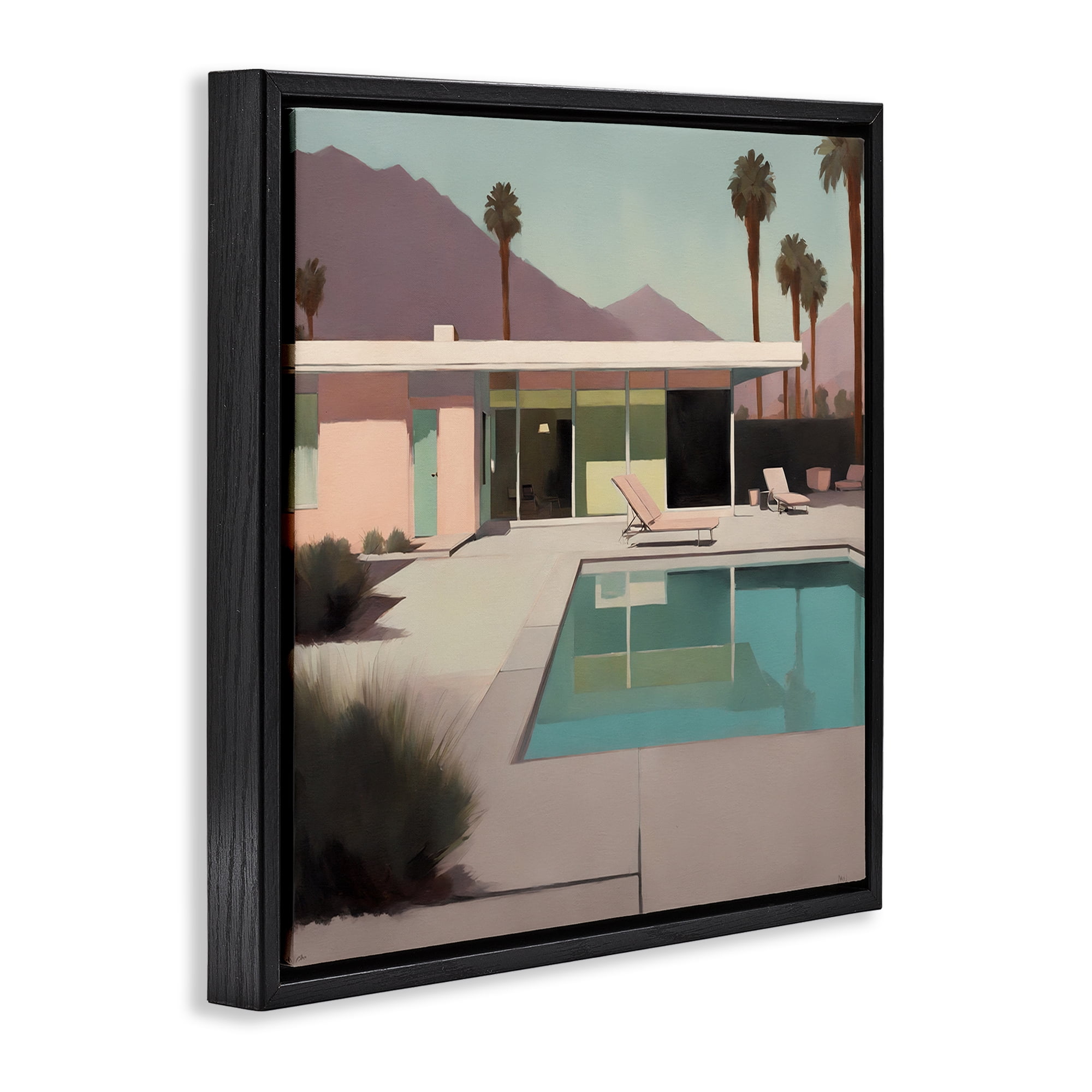 Stupell Industries Californian Pool View Landscape & Nature Painting Black Floater Framed Canvas Art Print Wall Art, 25 x 25