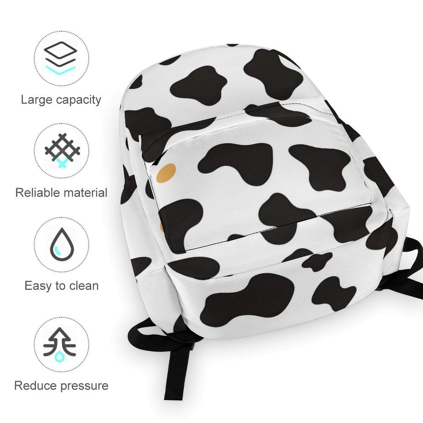Large Capacity Half Print Backpack 11.8×16.5×5.9in Multifunctional Zipper Design Convenient Switch Simple Cow Print Pattern, Vector Art Style_2