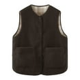 thumbnail image 2 of TrendOFT Womens Fuzzy Sherpa Vest Casual Reversible Plaid Sleeveless Winter Warm Jacket Button Down Outerwear Coffee L, 2 of 3