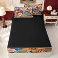 thumbnail image 4 of Erosebridal Purple Paisley Floral Zipper Queen Comforter Set with Fitted Sheet and 2 Pillowcases,Colorful Floral Motif Zipper Bedding Set,Black Reversible,4pcs, 4 of 7