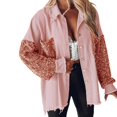thumbnail image 2 of Unir Oversized Sequin Sleeve Denim Jacket for Women, Frayed Edge Button Down, Casual Everyday Long Sleeve Outerwear, 1 Piece, S-XXL, Plus Size Friendly, 2 of 5