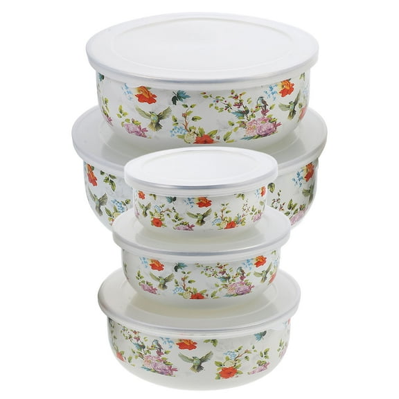 FENGGUIQU 5-Piece Large Red Enamel Mixing Bowl Set Kitchen Prep Bowls for Cooking and Baking