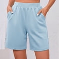 thumbnail image 4 of Miluxas Women's Summer Athletic Shorts Pull on High Waisted Yoga Shorts with Pockets Soft Stretch Workout Running Shorts Work Casual Bermuda Shorts Light Blue, 4 of 9