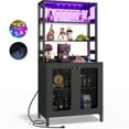 thumbnail image 5 of iSunirm Tall Wine Bar Cabinet with LED Light and Power Strip, 67'' Standing Liquor Cabinet with Door & Glass Holder, Coffee Bar Cabinet, Bakers Rack Cabinet, for Living Room, Kitchen, Balck, 5 of 8