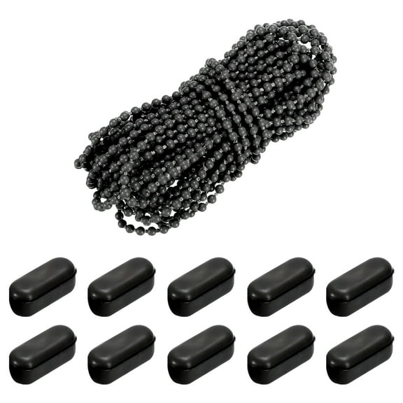 Uxcell 10.94 Yards Blinds Bead Chain Cord with 20 Pcs Connectors for Bead Blinds Black