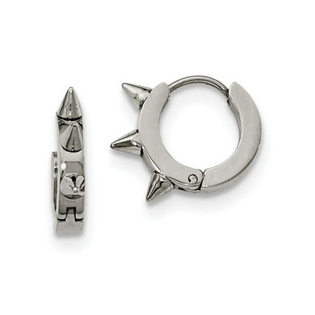 - Stainless Steel Polished Spiked Hinged Hoop Earrings