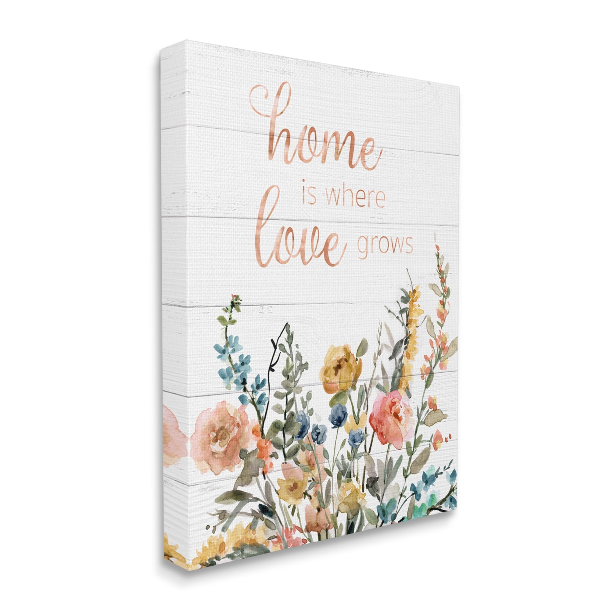 Stupell Industries Home's Where Love Grows Motivational Family Phrase Spring Wildflowers Graphic Art Gallery-Wrapped Canvas Print Wall Art, 36x48, by Carol Robinson