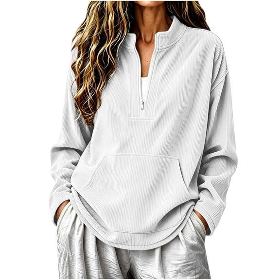 Women Hoodie Pullover Trendy Quarter Zip Scuba Sweatshirts | Oversize Cute Y2K Drawstring Hoodies with 2 Side Pockets Long Sleeve Lapel Hooded Tunic Sweatshirts Fall Winter Outfits
