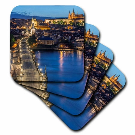

3dRose Czech Republic Bohemia Prague Charles Bridge Twilight. - Soft Coasters set of 8