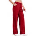 thumbnail image 5 of Wide Leg Pants Women, Workout Yoga Pants Solid Color Stretch Waist Strap Drawstring Pocket Pants Long Pants Red S, 5 of 6