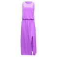 thumbnail image 5 of Ladies Round Neck Sleeveless Split Maxi Dress Classic Solid Color Flowy Design, 5 of 5