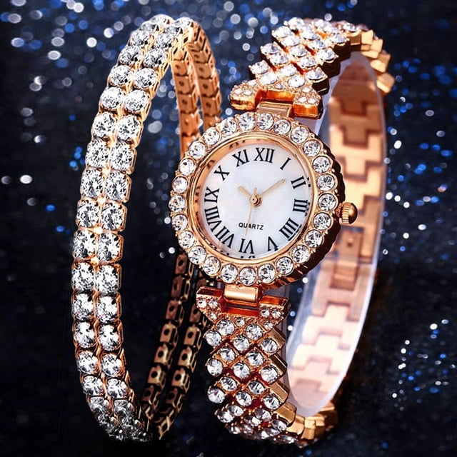 Reloj de mujer con patrón romano y diamantes, reloj de cuarzo, pulsera, reloj de mujer